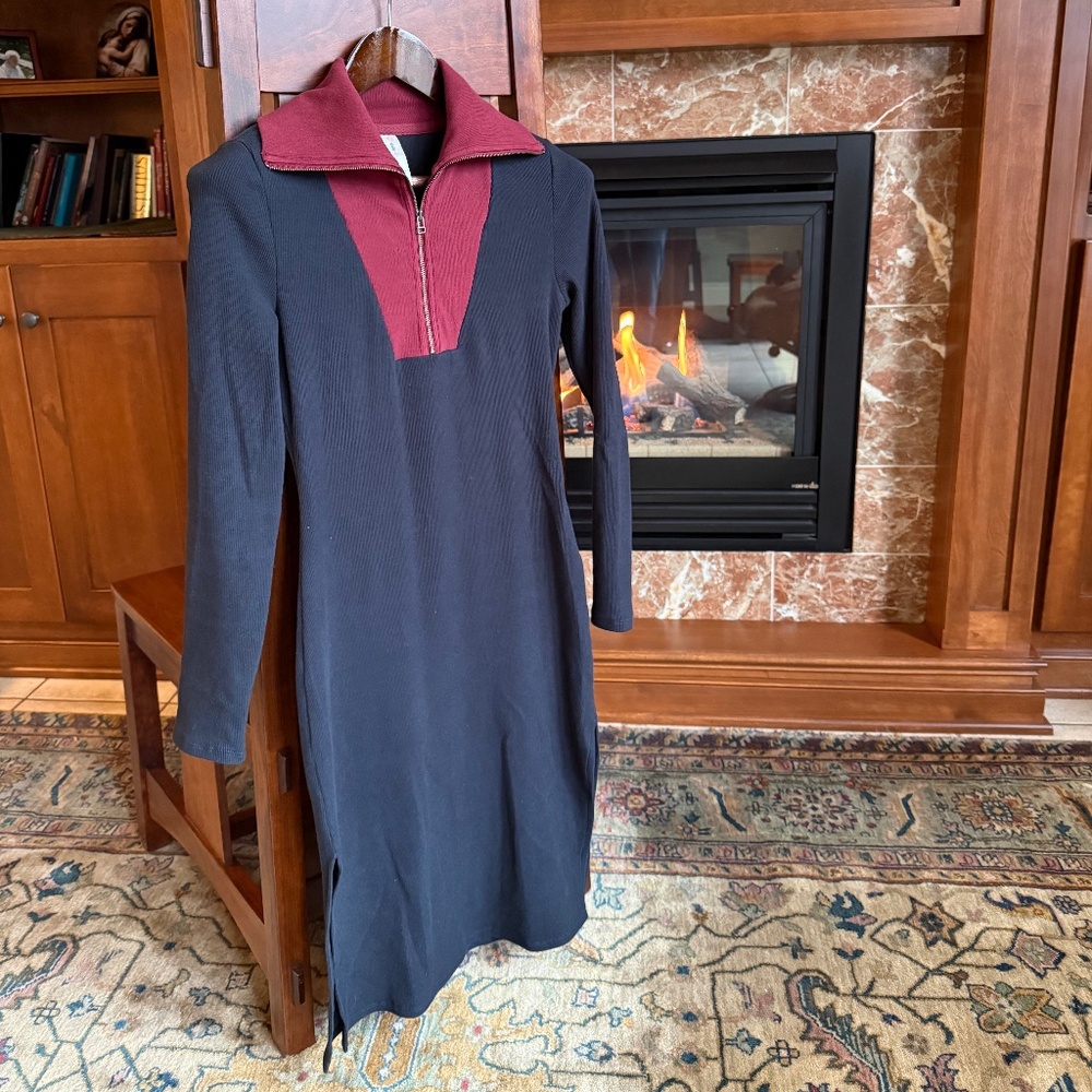 Anthropologie Dress, (Daily Practice)  Cotton Blend, Navy/Burgandy,  XS Petite